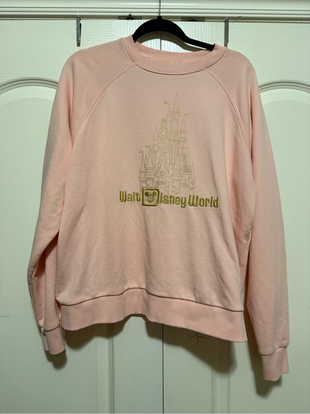 Disney Light Pink Castle Crewneck Sweatshirt with Gold Logo